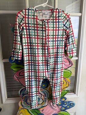 6/12M Mary Square White Multi-Color Grid Baby One-Piece Bodysuit